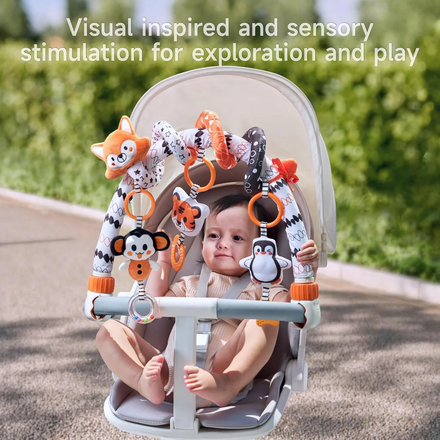 آویز تخت و کالسکه نوزاد سیاه و سفید توماما، اسباب بازی های جغجغه ای آویز مارپیچی جداشدنی، اسباب بازی های صندلی ماشین و کالسکه با کنتراست بالا برای نوزاد 0 3 6 9 12 ماهه