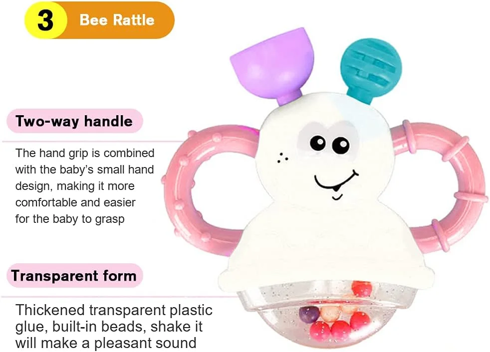 M&J&DELEE جغجغه رنگی کودک، ست جغجغه آویز کودک برای آموزش اولیه، اسباب بازی لرزان، چرخشی و گرفتنی برای نوزاد، کودک، پسر و دختر
