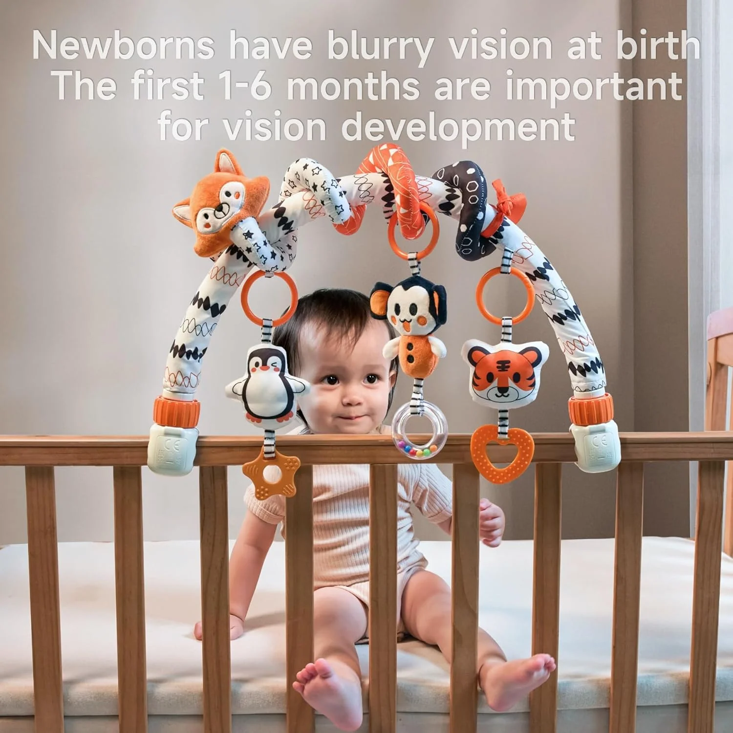 آویز تخت و کالسکه نوزاد سیاه و سفید توماما، اسباب بازی های جغجغه ای آویز مارپیچی جداشدنی، اسباب بازی های صندلی ماشین و کالسکه با کنتراست بالا برای نوزاد 0 3 6 9 12 ماهه