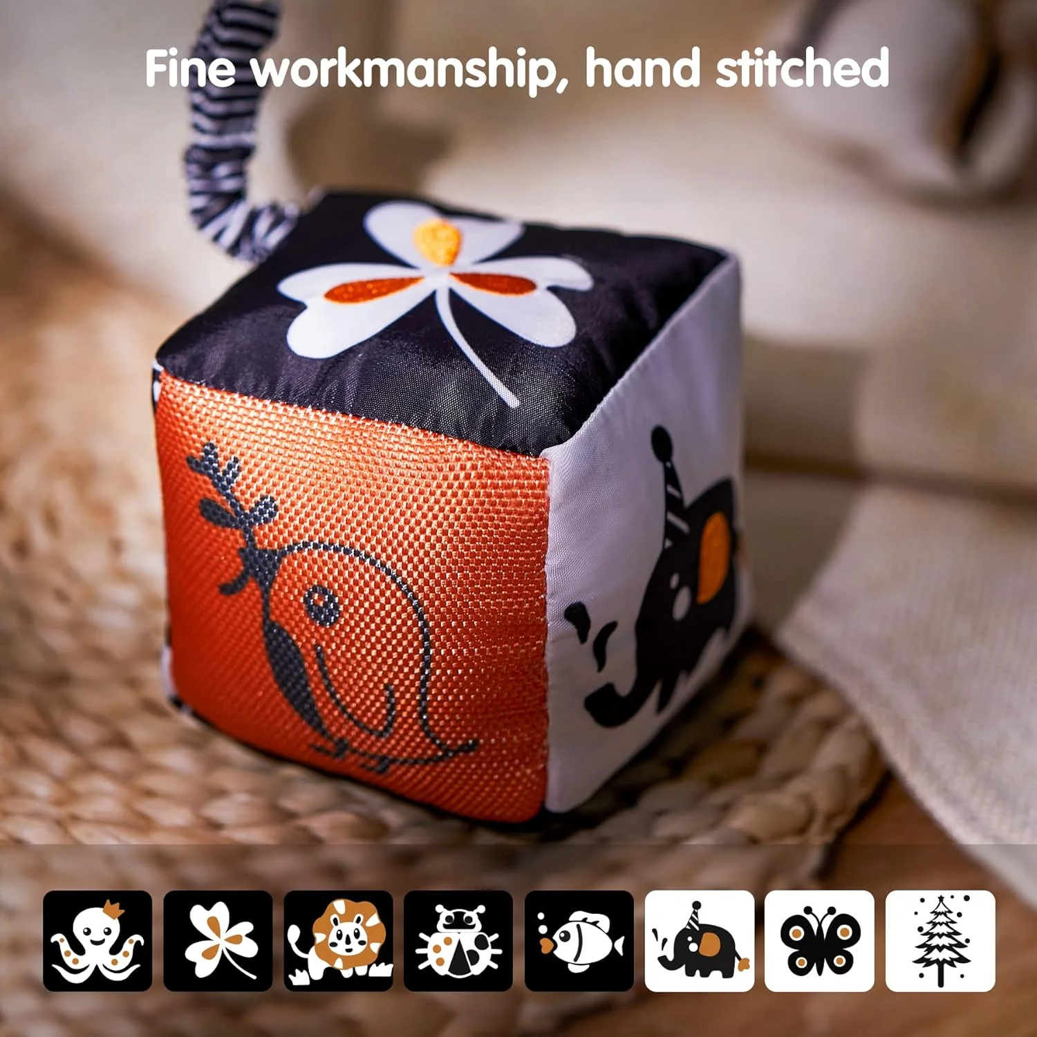 اسباب بازی های نوزاد با اشکال با کنتراست بالا TUMAMA، اسباب بازی کالسکه سیاه و سفید برای صندلی ماشین، جغجغه های پولیشی حلقه آویز برای 0، 3، 6، 9 تا 12 ماهگی، نوزادان، کودکان نوپا، نوزادان (4 بسته)