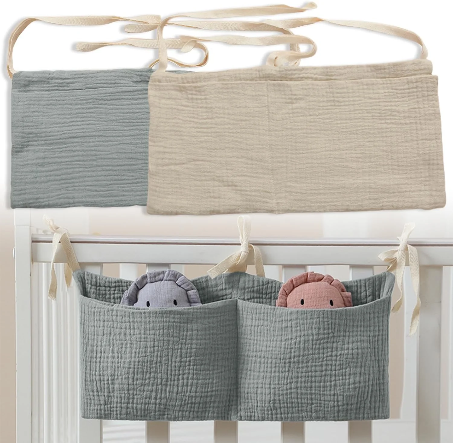 آویز نظم دهنده تخت نوزاد، 2 رنگ، کیف نگهداری تخت نوزاد، نظم دهنده قابل تنظیم، نظم دهنده کنار تخت