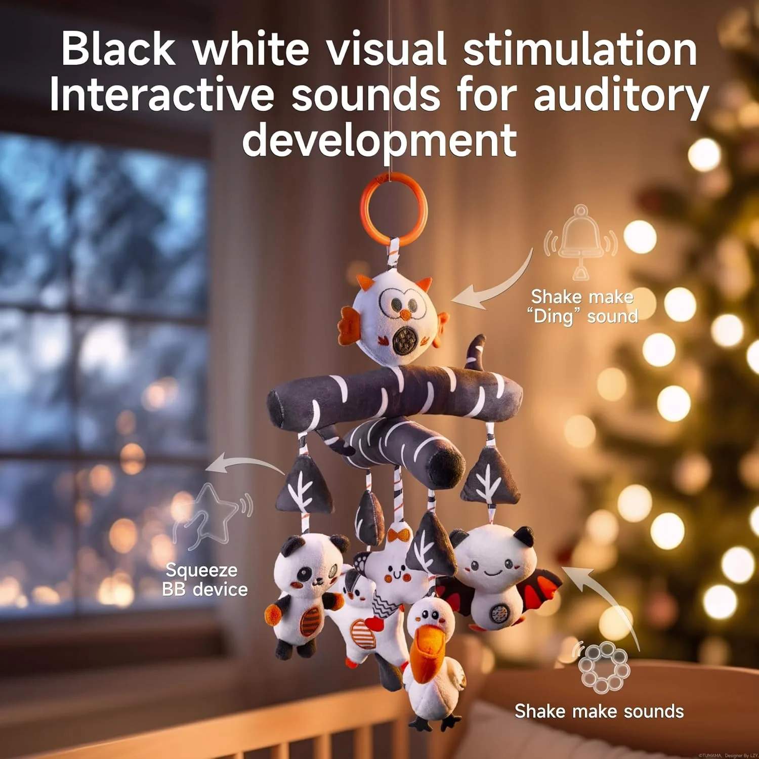 آویزهای نرم و لطیف کالسکه کودک توماما مناسب 0 تا 12 ماه، اسباب بازی های حیوانات برای تخت و صندلی ماشین، جغجغه های نوزادی با صدای خش خش و اسباب بازی حسی رشدی