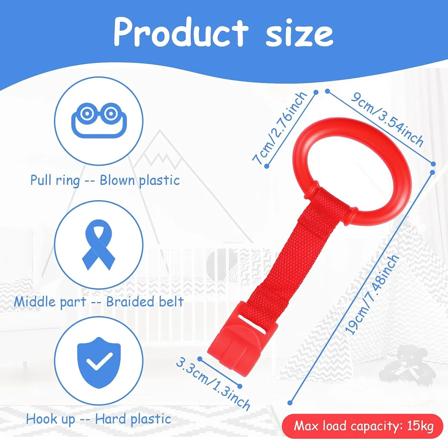 حلقه آویز تخت نوزاد برای کمک به تمرینات راه رفتن کودک، حلقه ایستادن تخت، حلقه آویز تخت برای پارک بازی، حلقه تخت کودک نوپا، 8 عدد