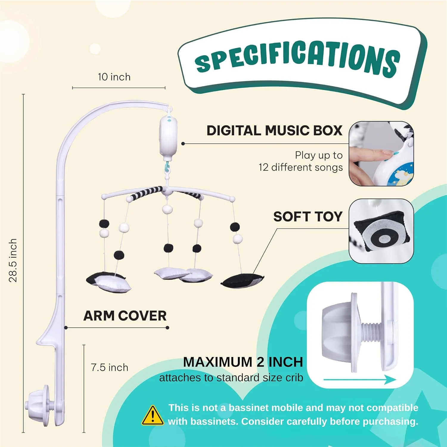 آویز تخت کودک طرح EVERLOVE | آویز سیاه و سفید برای تحریک بصری نوزادان پسر و دختر