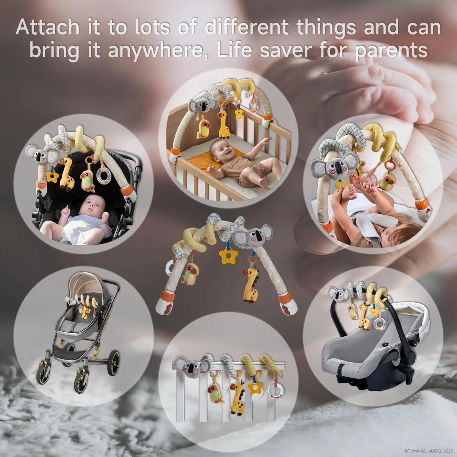 آویز بازی کالسکه کودک توماما، موبایل قابل حمل برای تخت نوزاد، لوازم جانبی کریر صندلی ماشین، آویز فعالیت مسافرتی برای نوزادان 0-12 ماه