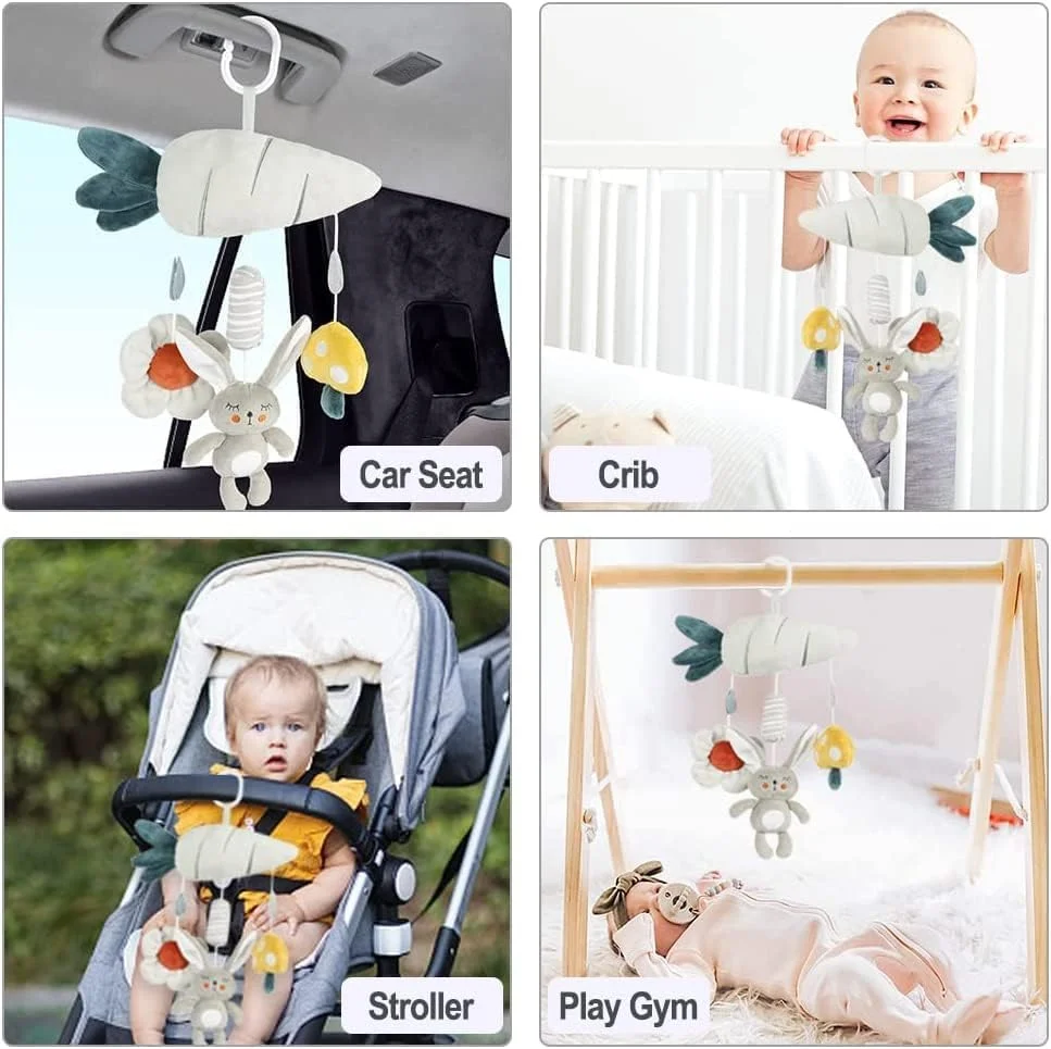 آویز جغجغه ای کودک، آویز بادی حیوانات پولیشی با صدای BB برای کالسکه، صندلی ماشین، تخت نوزاد و گهواره - اسباب بازی حسی برای نوزادان و کودکان نوپا - طرح خرگوش