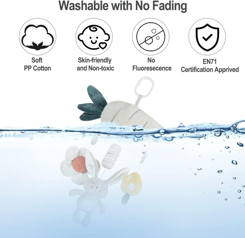 آویز جغجغه ای کودک، آویز بادی حیوانات پولیشی با صدای BB برای کالسکه، صندلی ماشین، تخت نوزاد و گهواره - اسباب بازی حسی برای نوزادان و کودکان نوپا - طرح خرگوش