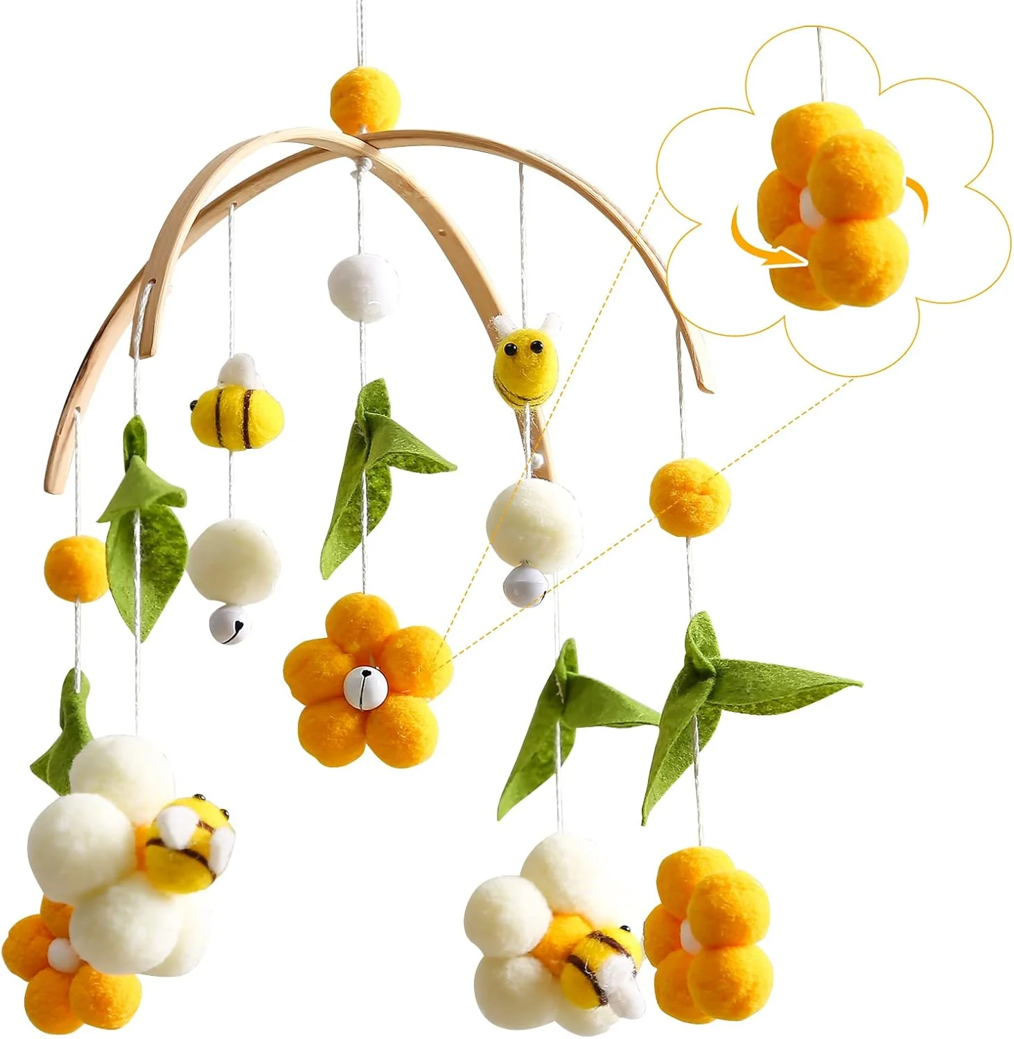 آویز بالای تخت کودک طرح اقیانوس، مناسب برای دکور اتاق کودک، اسباب بازی های آرامش بخش آویز سقفی، توپ های نمدی، نهنگ آبی دریایی، ابرهای سفید، مناسب سیسمونی نوزاد پسر و دختر (زنبور عسلی)