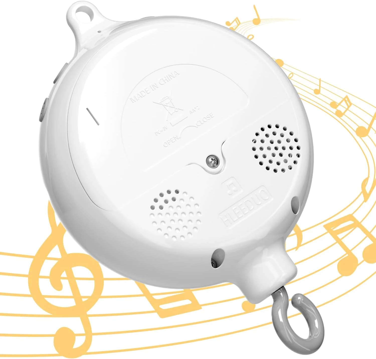 موتور آویز تخت نوزاد FEISIKE، جعبه موزیکال چرخشی کودک با 3 حالت (فقط چرخش، فقط موسیقی، چرخش و موسیقی، کنترل صدا 0-100، 35 لالایی، دستگاه پخش صدا قابل حمل، خاموشی خودکار 30 دقیقه، با باتری کار می کند)