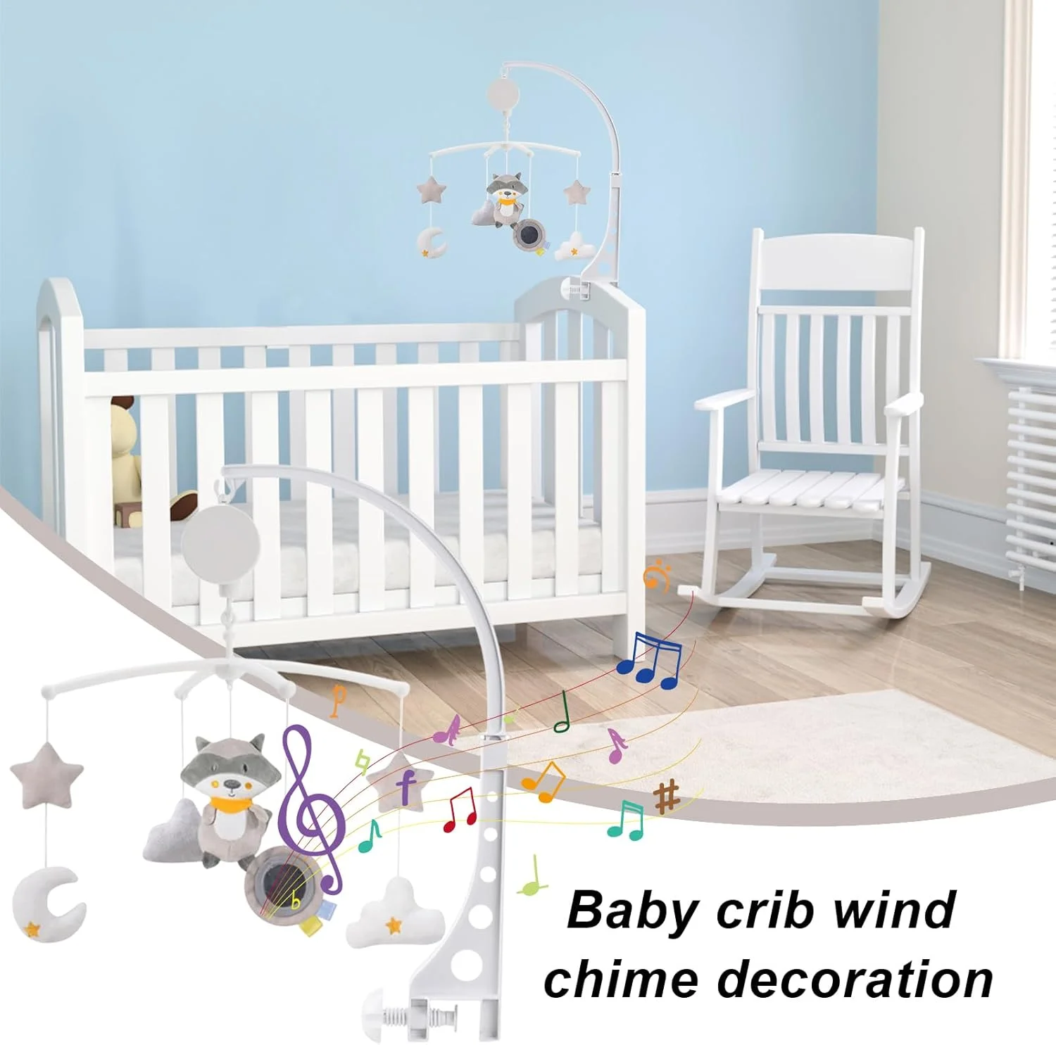 آویز بالای تخت نوزاد | آویز تخت نوزاد پسرانه دخترانه | اسباب بازی آرامش بخش گهواره با طرح حیوانات و صدای ملودیک برای کالسکه، اتاق بازی، اتاق خواب، خرید و مهد کودک