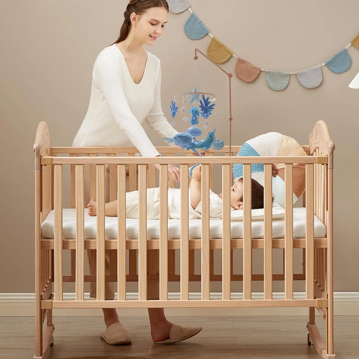 آویز بالای تخت نوزاد با تم دریایی، آویز تزئینی اتاق کودک، زنگ آرامش بخش تخت آویز سقفی مناسب دکوراتورها، پسران، دختران، وسایل عکس برداری، والدین جدید، اتاق کودک، کالسکه و پارک بازی