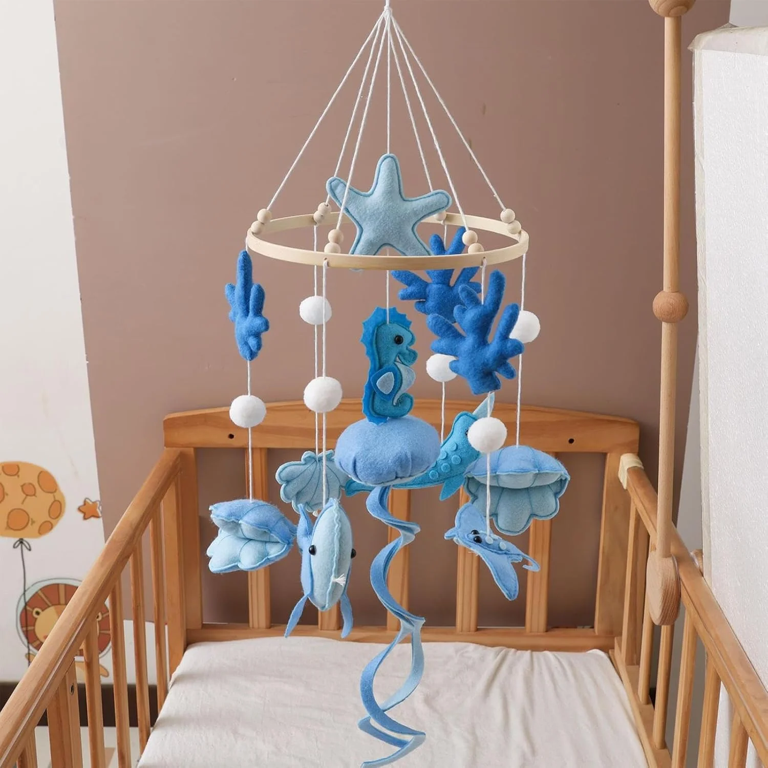 آویز بالای تخت نوزاد با تم دریایی، آویز تزئینی اتاق کودک، زنگ آرامش بخش تخت آویز سقفی مناسب دکوراتورها، پسران، دختران، وسایل عکس برداری، والدین جدید، اتاق کودک، کالسکه و پارک بازی