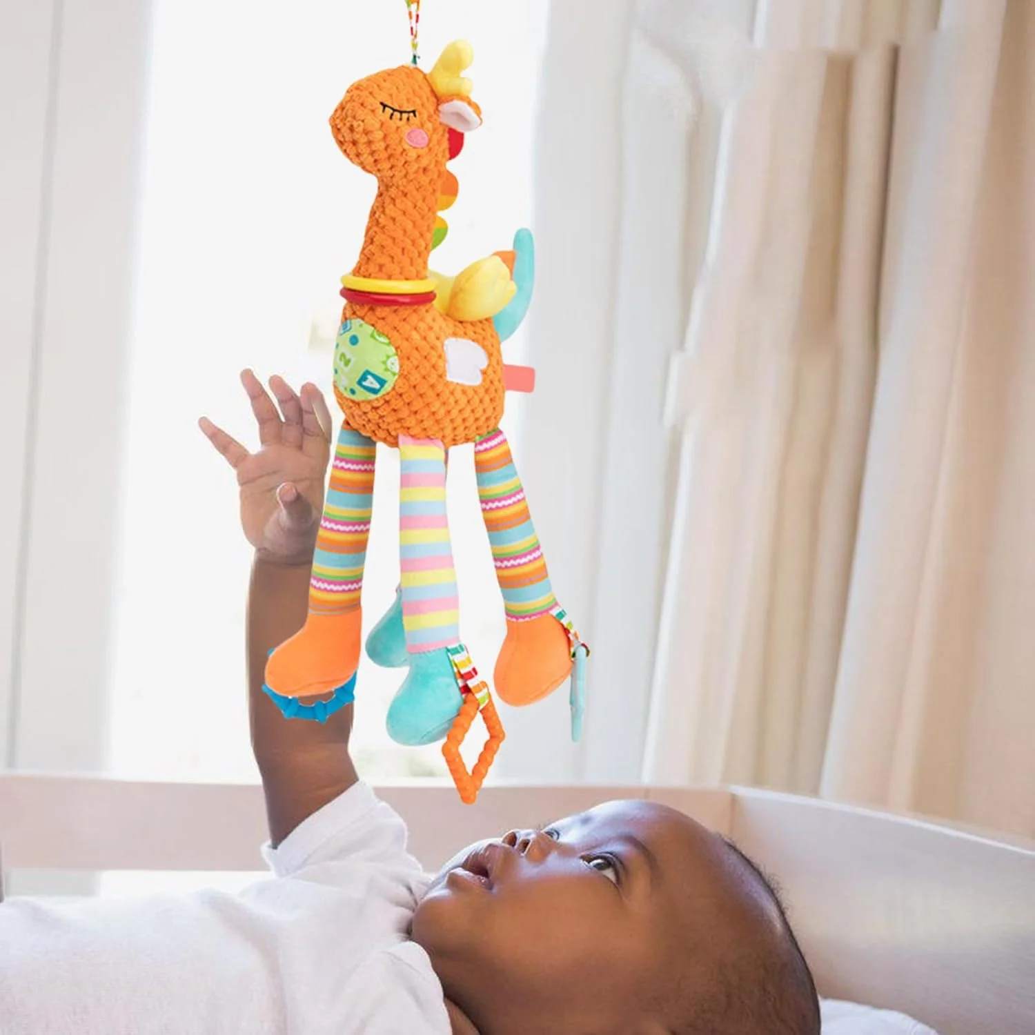 اسباب بازی تخت نوزاد دخترانه، آویز آرامش بخش کالسکه، عروسک پولیشی حسی تخت خواب برای فعالیت، پیاده روی، مسافرت، خرید، تعطیلات