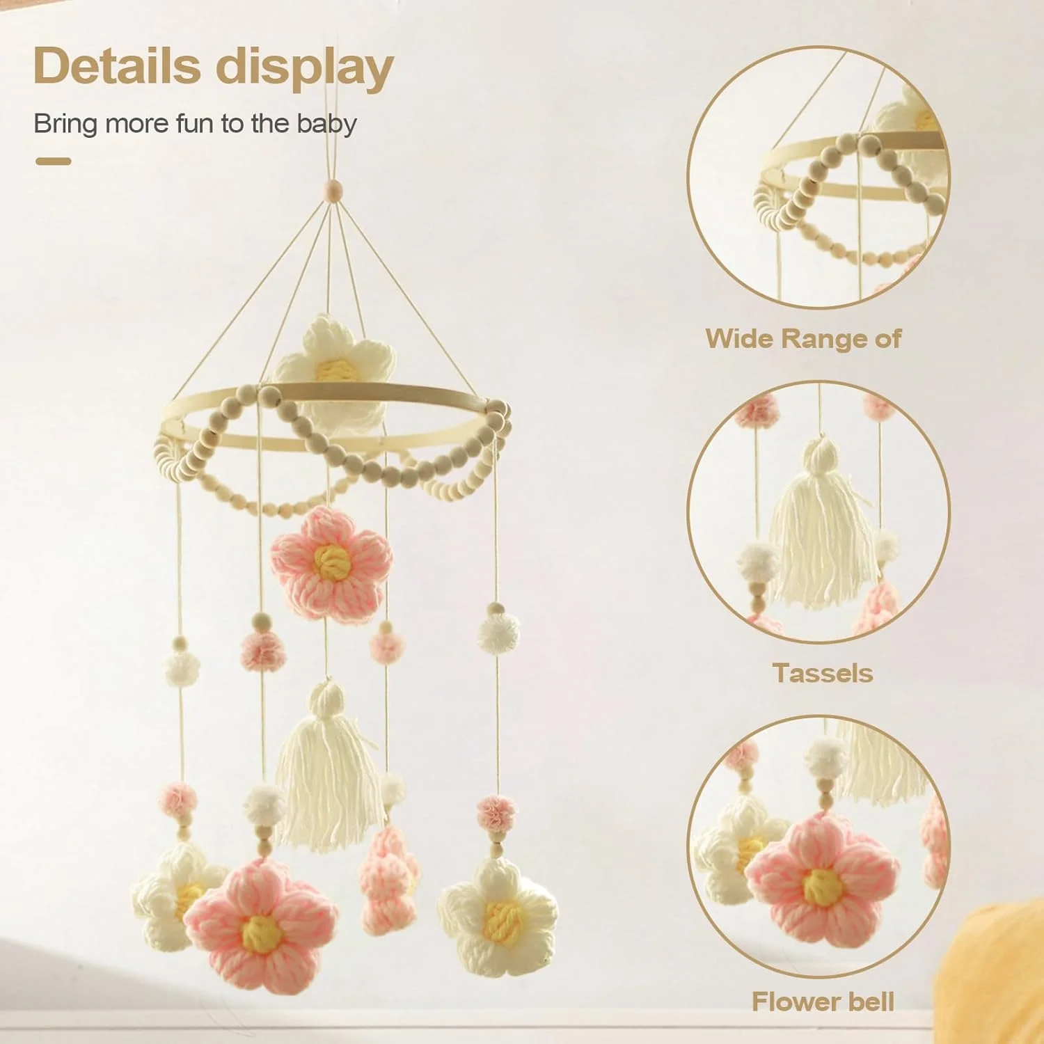 آویز بالای تخت نوزاد، آویز گل بافته شده برای تخت | اسباب بازی حسی تزئینی و چرخشی برای کودکان پیش دبستانی، پسران، دختران، گهواره، اتاق نشیمن