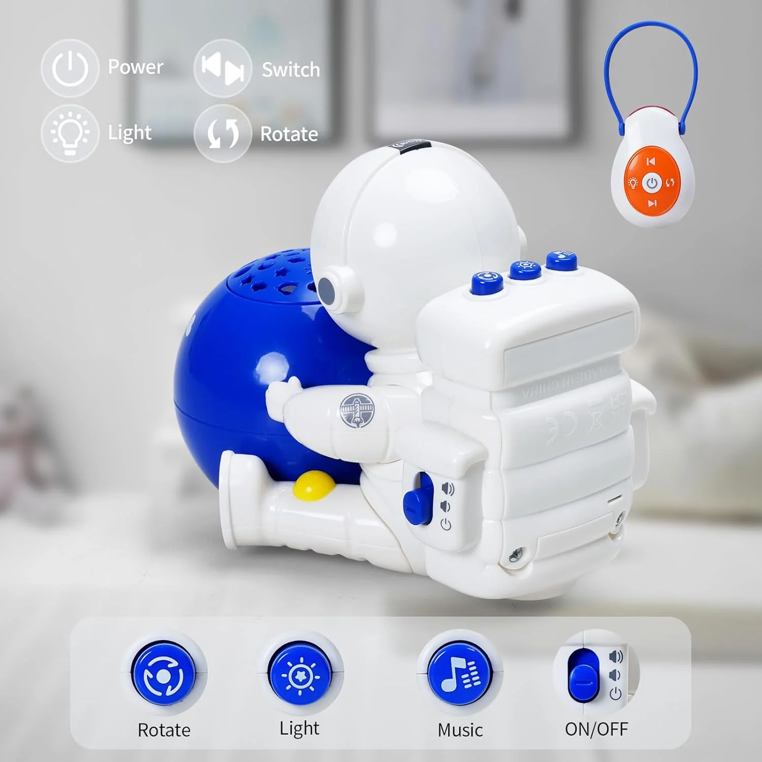 آویز تخت نوزاد با موسیقی و نور، آویز فضایی برای تخت با کنترل از راه دور، اسباب بازی های آویز تخت پولیشی دکوری فضانورد برای نوزادان پسر و دختر 0-6-12 ماهه