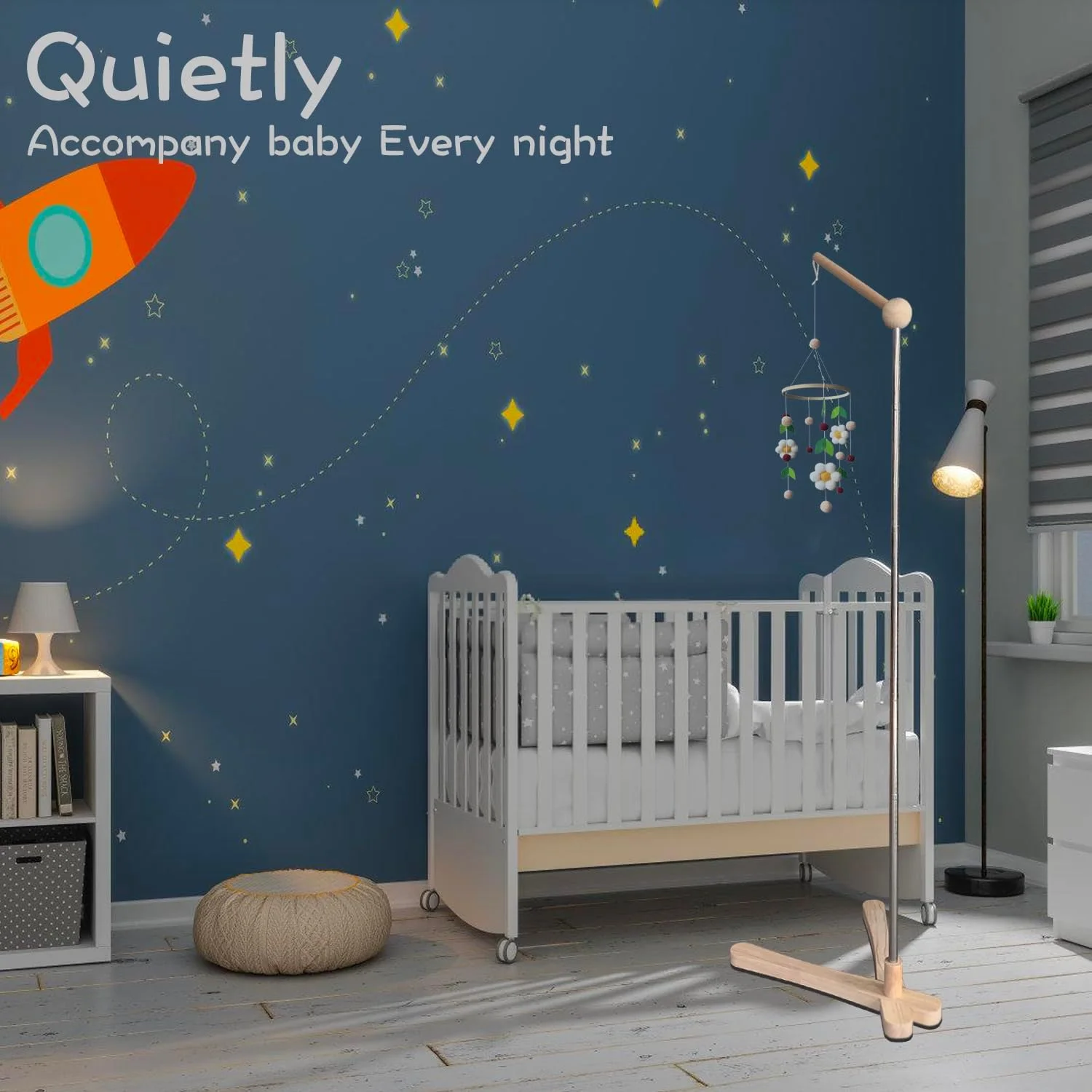 بازوی چوبی آویز تخت نوزاد، مناسب برای همه تخت‌ها، آویز چوبی طبیعی 100%، دکوراسیون اتاق کودک، نگهدارنده ایمن (آویز شامل نمی‌شود) (بازوی ایستاده)