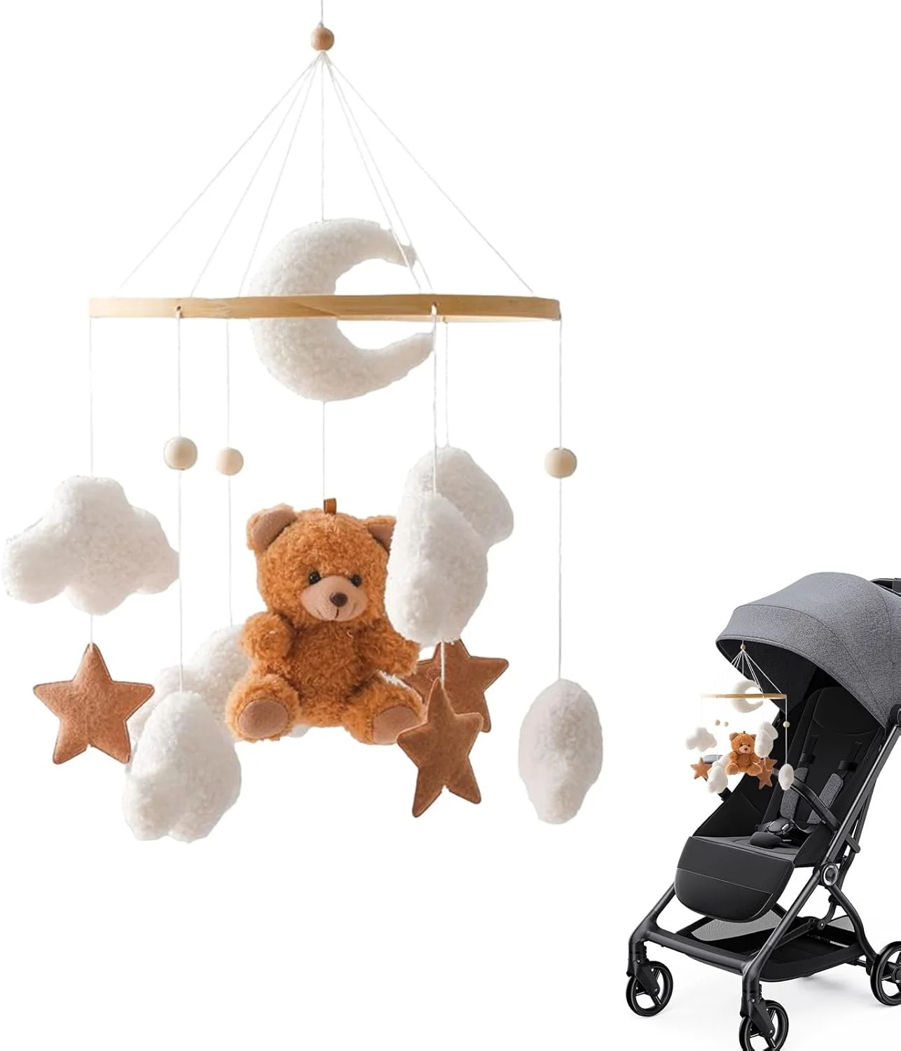 آویز بالای تخت نوزاد | دکور آویز تخت نوزاد طرح ابر ستاره خرس، اسباب بازی حسی آویز تزئینی زیبا برای تخت خواب گهواره پنجره دیوار سقف کودکان دختران پسران