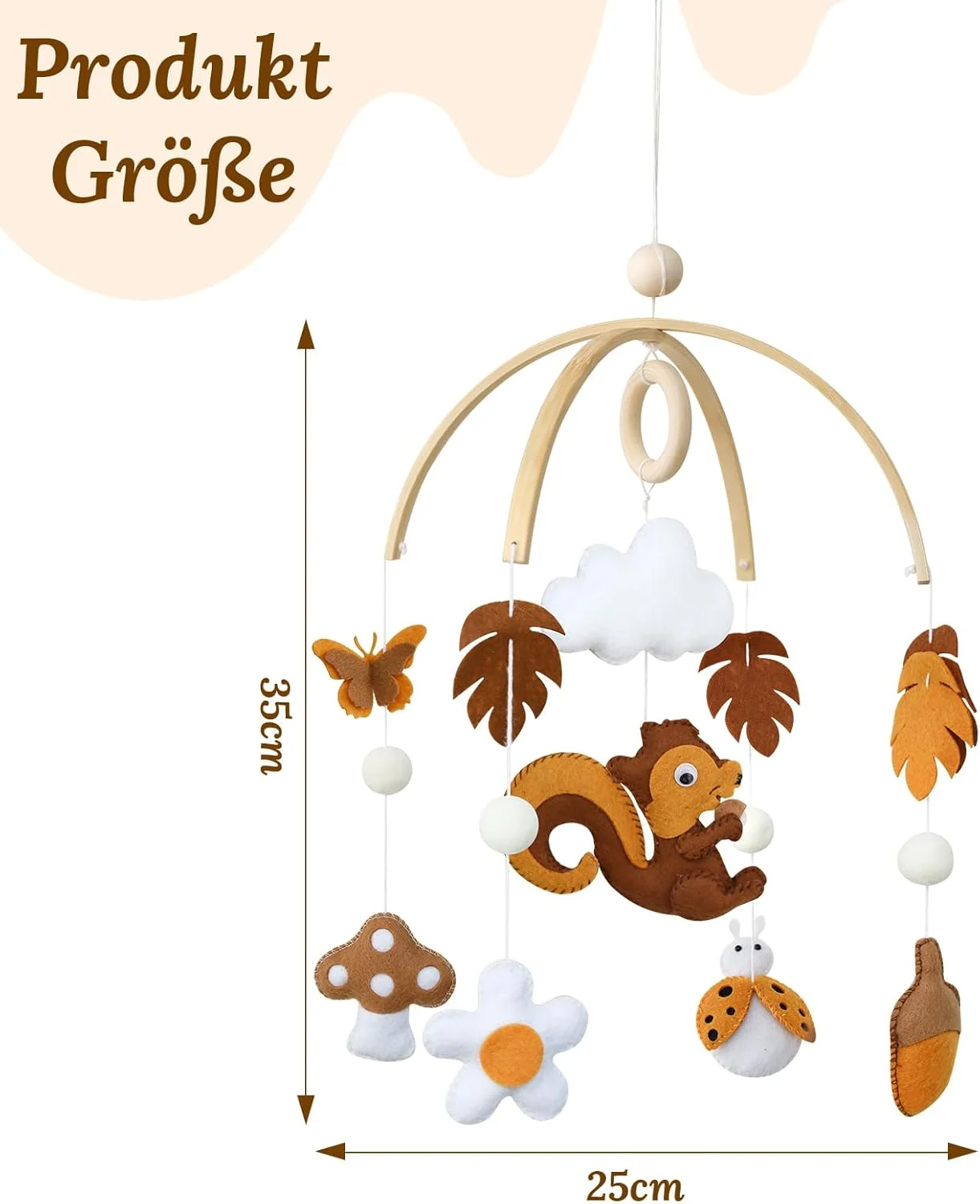 آویز چوبی موبایل تخت نوزاد با طرح سنجاب، ابر و برگ، مناسب برای اتاق نوزاد پسر و دختر آویز چوبی موبایل تخت نوزاد با طرح سنجاب، ابر و برگ، مناسب برای اتاق نوزاد پسر و دختر