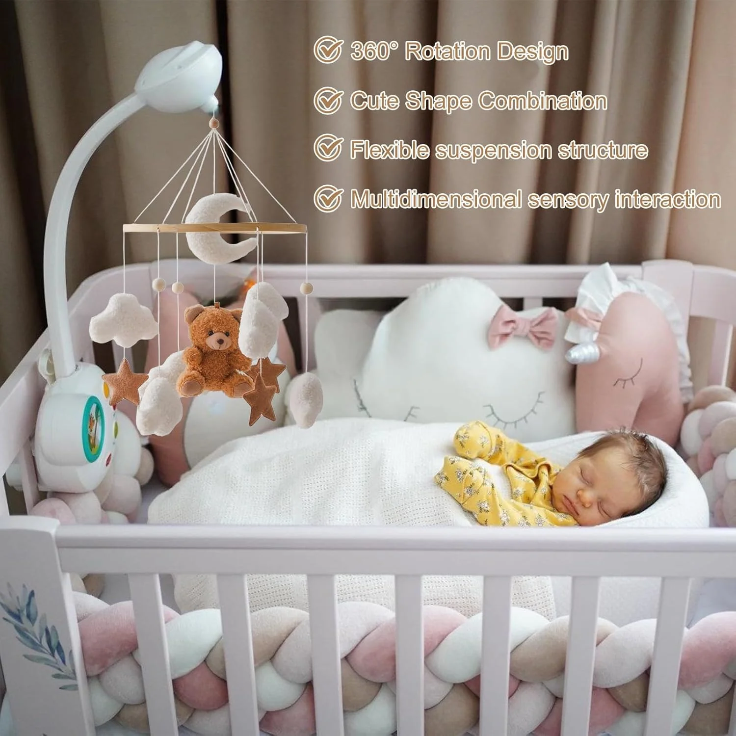 آویز بالای تخت نوزاد | دکور آویز تخت نوزاد طرح ابر ستاره خرس، اسباب بازی حسی آویز تزئینی زیبا برای تخت خواب گهواره پنجره دیوار سقف کودکان دختران پسران