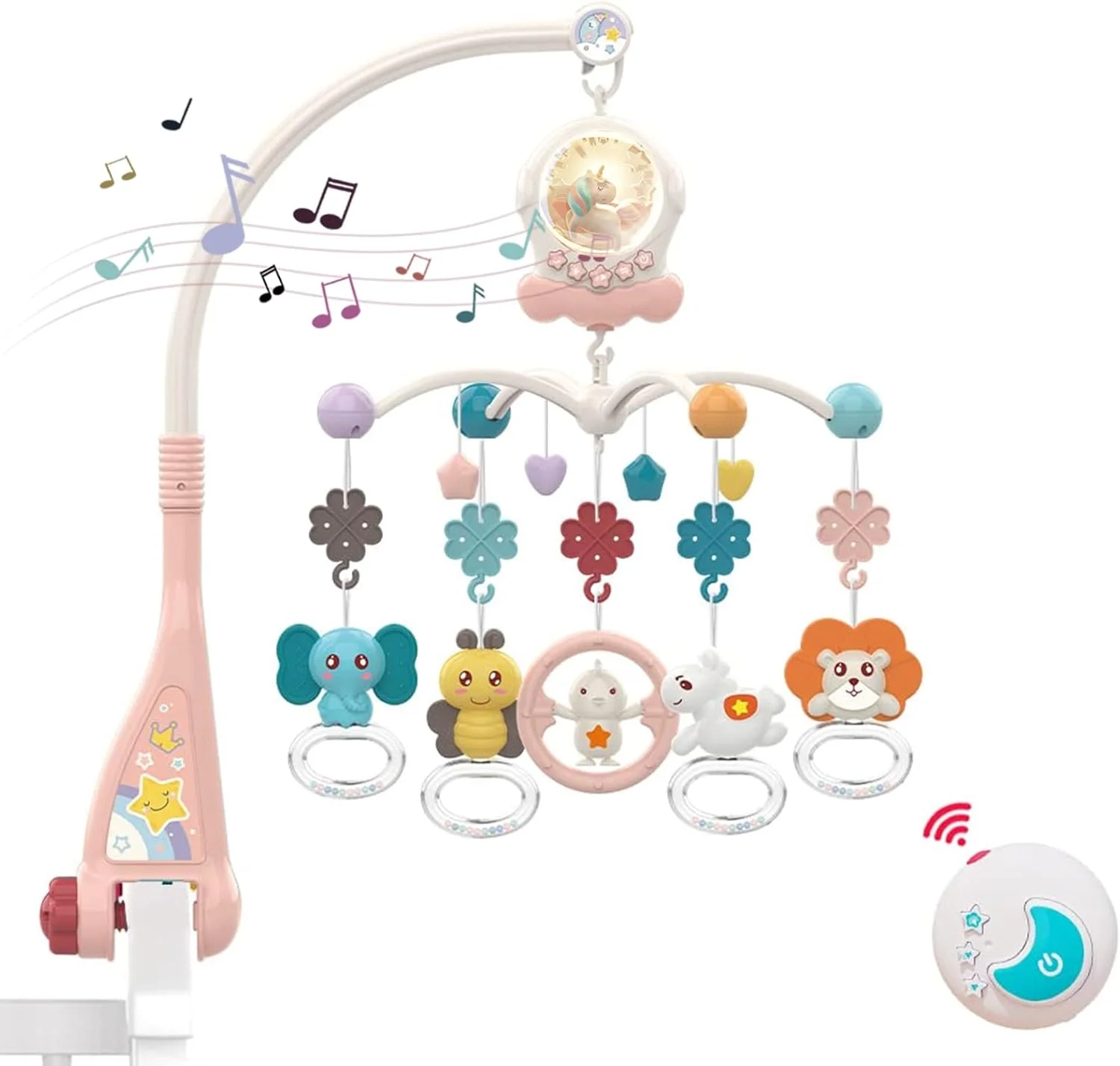 موبایل تخت نوزاد موزیکال Eners Baby با چراغ خواب و چرخش، جغجغه و اسباب بازی های آرامش بخش برای نوزادان پسر و دختر (قرمز)