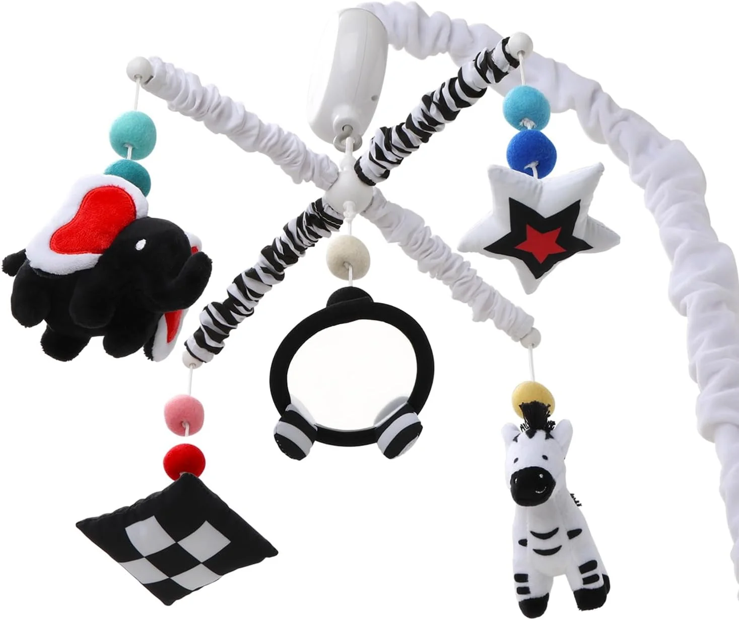 آویز تخت نوزاد پیناتشل مناسب برای پسران و دختران، موزیکال، آویزهای مونته سوری، دکور تخت سیاه و سفید، آویز با کنتراست بالا، اسباب بازی های آویز تخت، لوازم جانبی تخت نوزاد