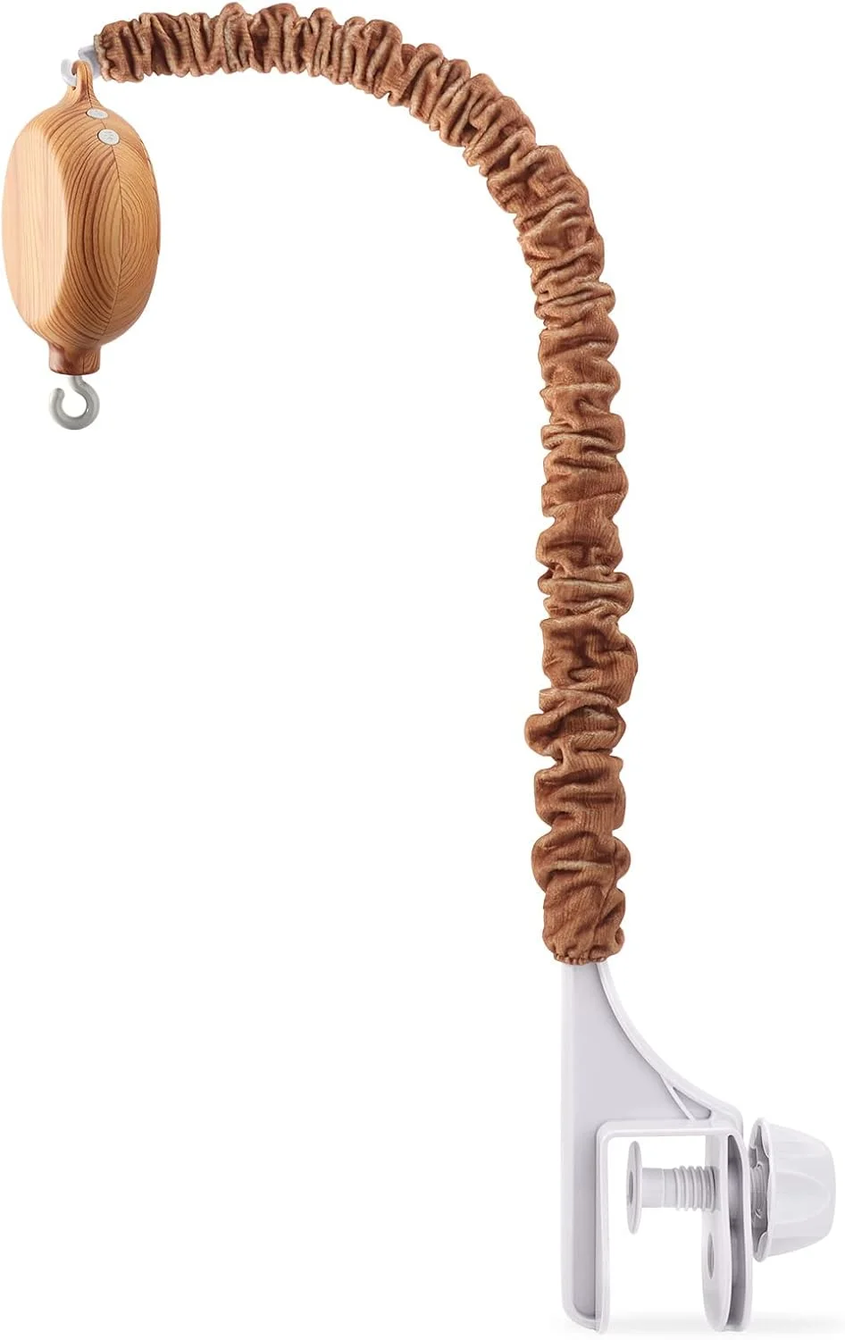 بازوی آویز تخت نوزاد با جعبه موزیکال - بازوی آویز یونیورسال 63 سانتی‌متری برای تخت نوزاد - 35 لالایی، کنترل صدا، آویز متحرک برای تخت نوزاد با روکش بازوی قابل شستشو - اتصالات اسباب بازی تخت نوزاد (رنگ چوب مصنوعی)