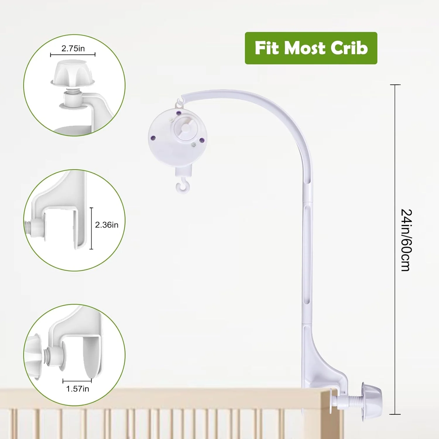 بازوی آویز موبایل تخت نوزاد 58 سانتی‌متری با قابلیت تنظیم و جعبه موزیکال، آویز تزئینی اتاق کودک - براکت متحرک برای تزئین اسباب بازی