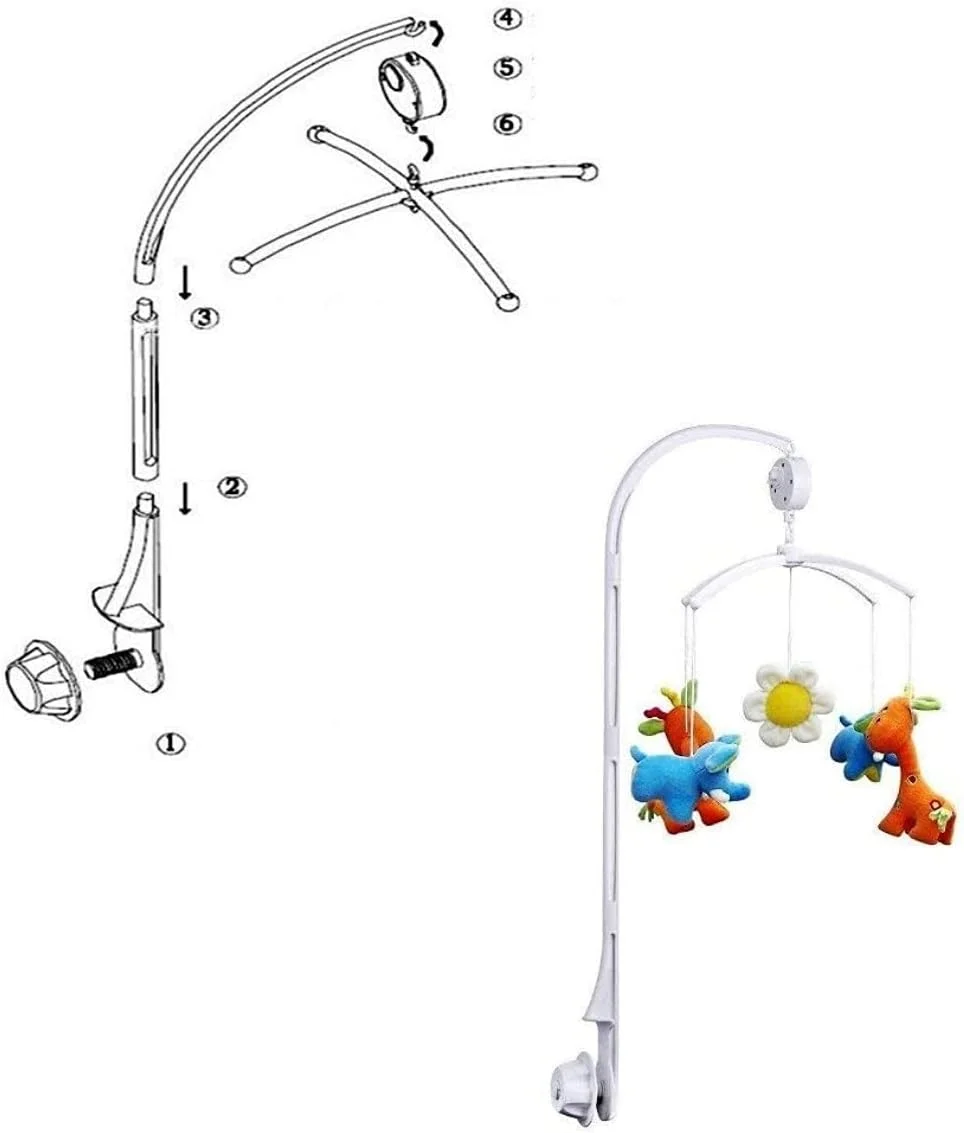 آویز تخت موزیکال کودک JZK با جعبه موزیکال کوکی و اسباب بازی های چرخشی، مناسب برای میله تخت تا 5 سانتی متر، یونیسکس، پلاستیکی، پایه تخت