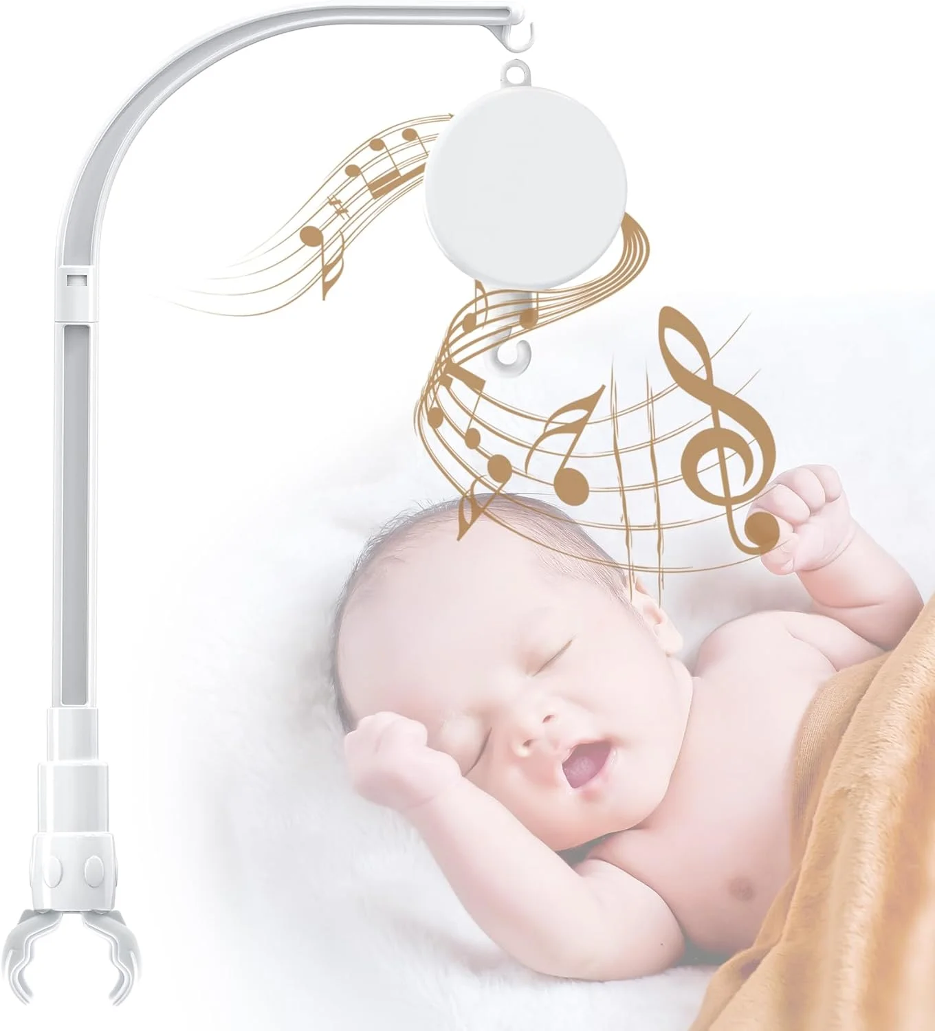 نگهدارنده آویز تخت نوزاد 95 سانتی متری با پیچ دوتایی و جعبه موزیکال، اسباب بازی تزئینی DIY، بازوی آویز قابل تنظیم، ست پایه تخت نوزاد با مهره و پیچ