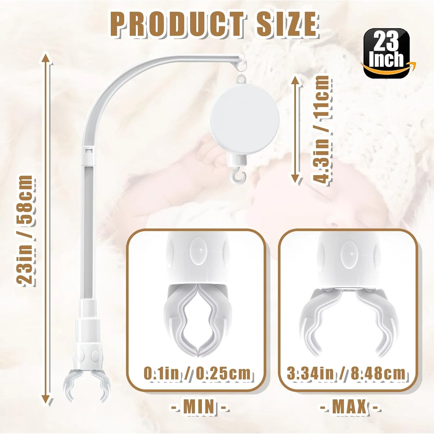 نگهدارنده آویز تخت نوزاد 95 سانتی متری با پیچ دوتایی و جعبه موزیکال، اسباب بازی تزئینی DIY، بازوی آویز قابل تنظیم، ست پایه تخت نوزاد با مهره و پیچ