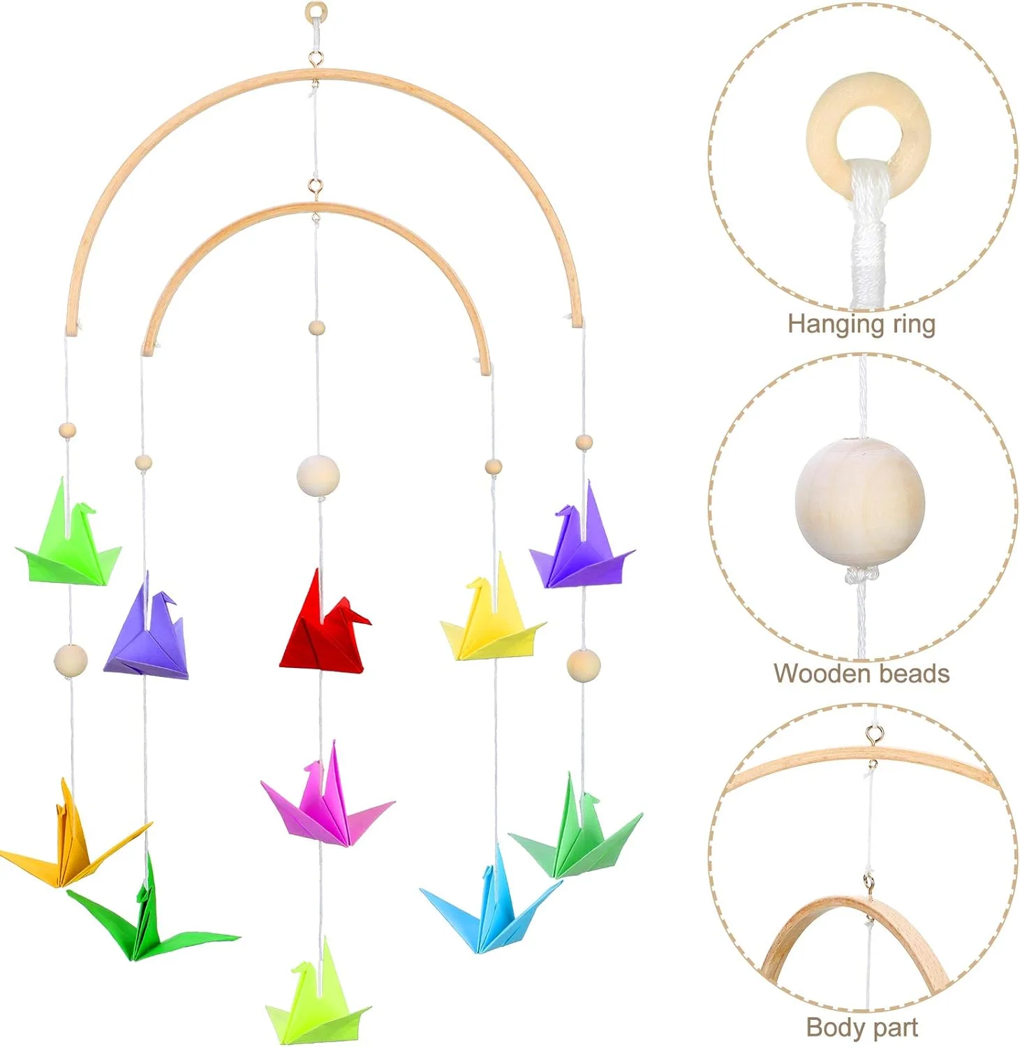 آویز تخت نوزاد، زنگوله سقفی چوبی، آویز باد، قاب چوبی دست ساز، لوازم جانبی پرستاری، تزئینات