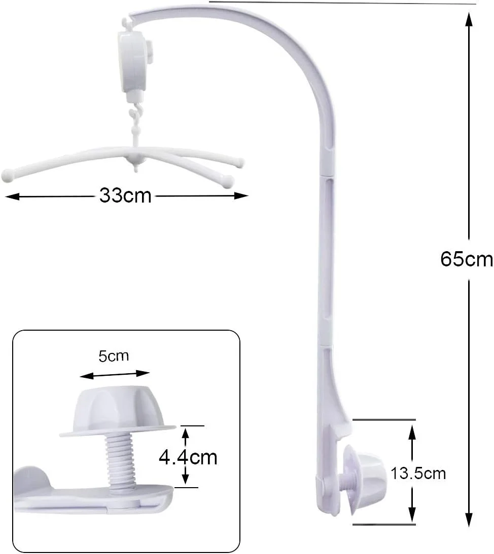آویز تخت نوزاد 66 سانتی متری سفید رنگ به همراه جعبه موزیکال و بازوی نگهدارنده