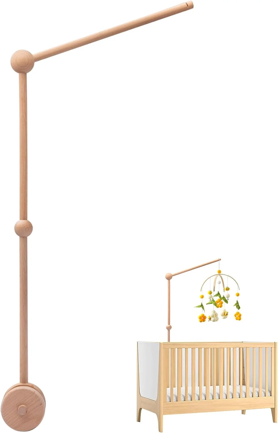 پایه چوبی آویز تخت نوزاد، مناسب برای دکور اتاق کودک، قابل نصب روی میز تعویض و تخت نوزاد، آویز تخت و اسباب بازی