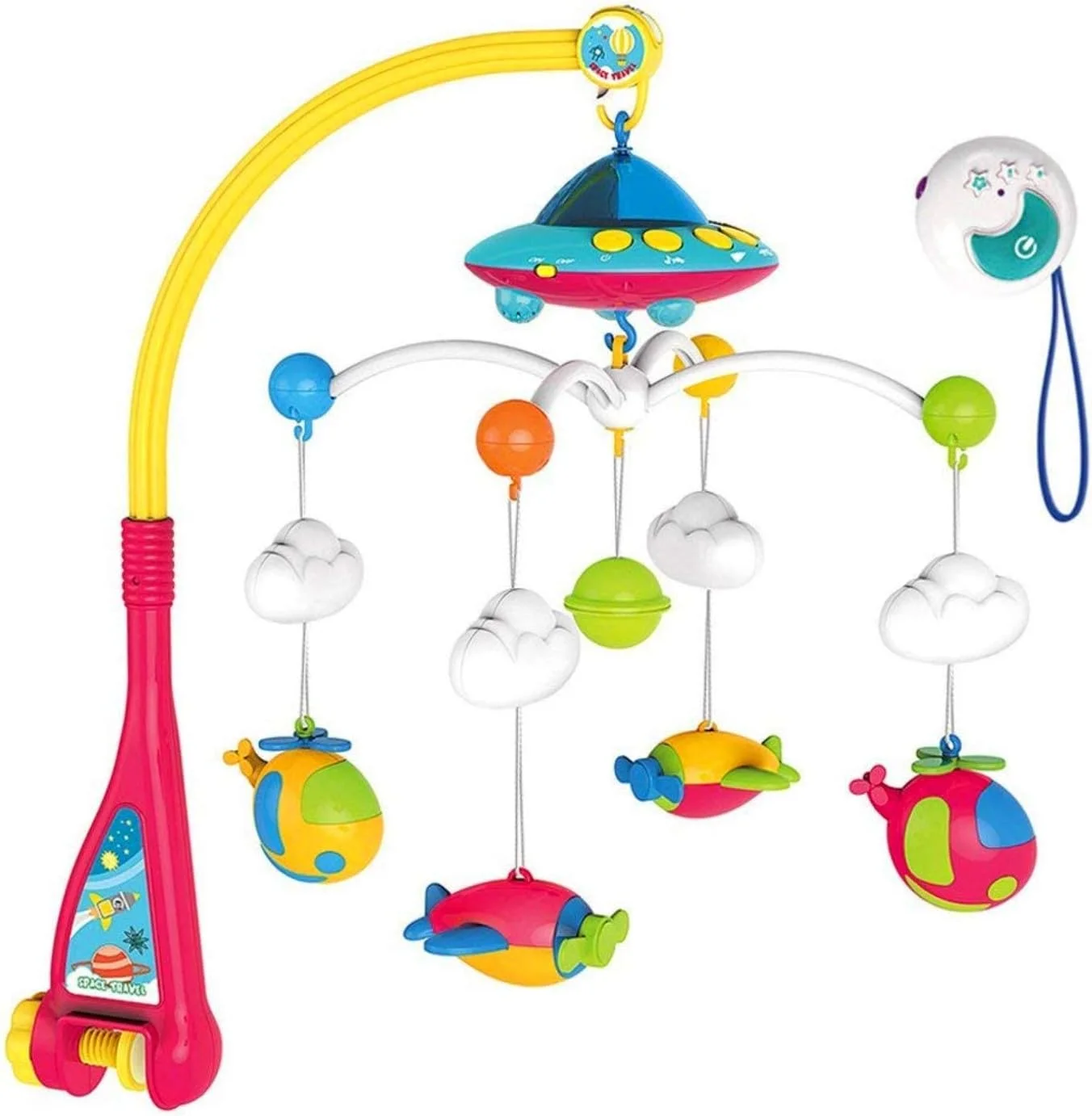 تخت موزیکال کودک با کنترل از راه دور و قابلیت چرخش و پخش نور، 100% ایمن و غیر سمی، مناسب برای کودکان بالای 6 ماه، تک عددی، چند رنگ