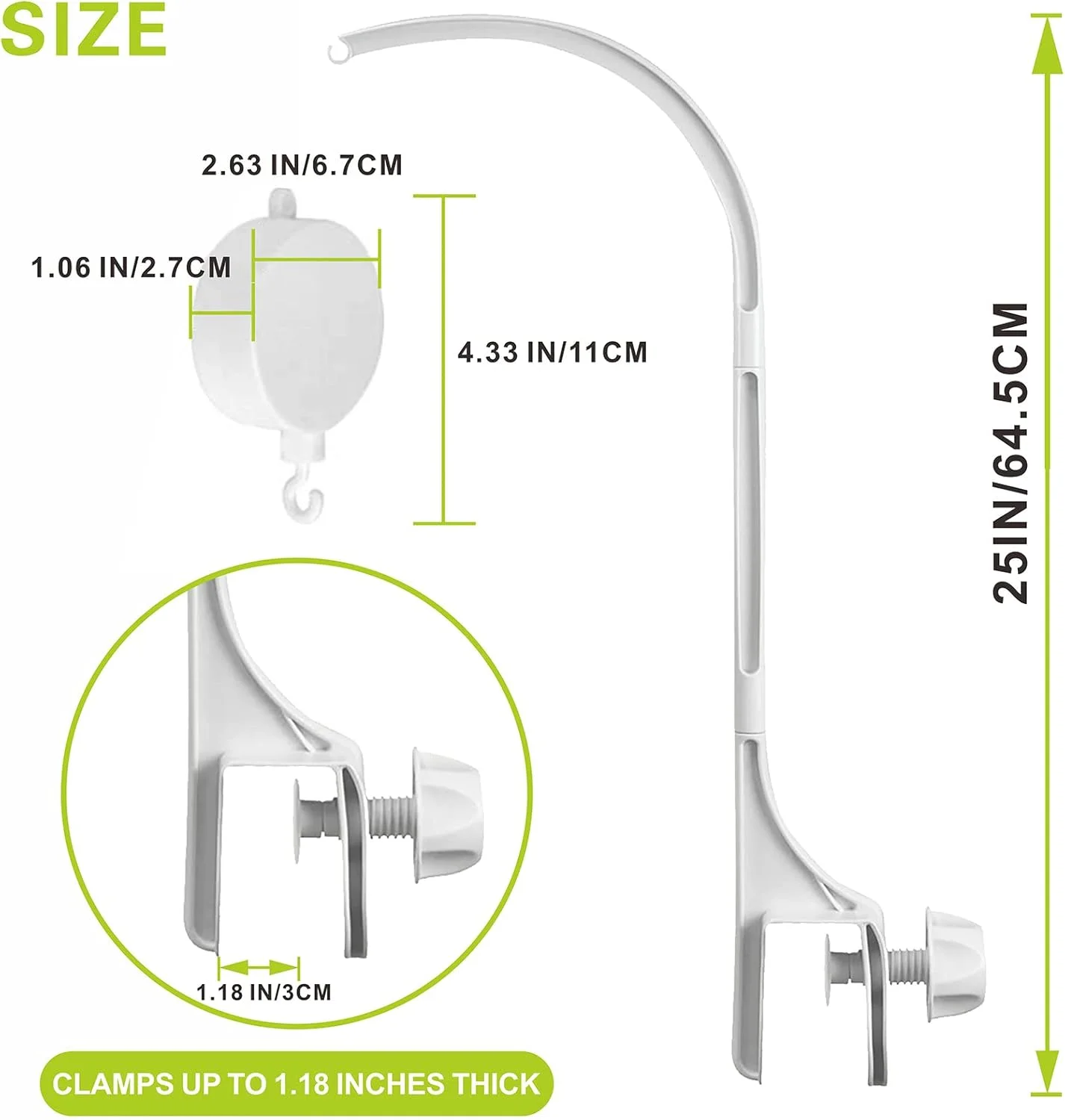 بازوی آویز تخت نوزاد با جعبه موزیکال و موتور چرخشی (60 سانتی متر)، آویز تزئینی اتاق کودک - براکت متحرک برای تزئین اسباب بازی های DIY، تنظیم و تثبیت با مهره دوبل