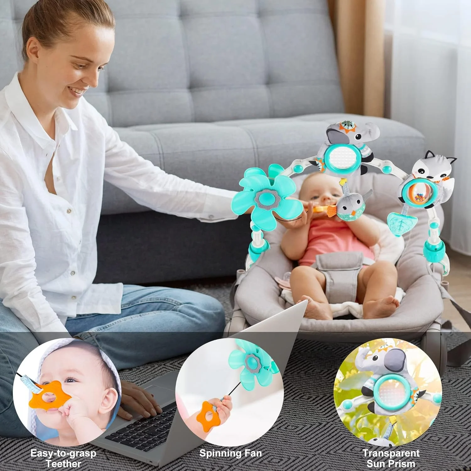 آویز کمانی قابل تنظیم KASTWAVE برای نوزادان و کودکان نوپا، آویز تخت نوزاد، آویز کالسکه، آویز تخت کودک برای تحریک حواس کودک و تقویت مهارت های حرکتی