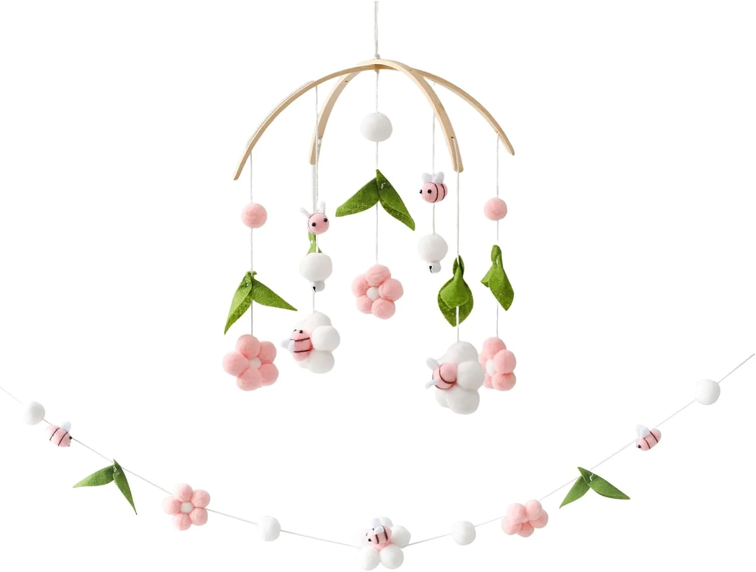 آویز بالای تخت نوزاد، آویز تزئینی تخت نوزاد برای دختران و پسران، دکوراسیون اتاق کودک با طرح زنبور و گل، اسباب بازی آرامش بخش، ست هدیه سیسمونی برای تزئین اتاق نوزاد، صورتی