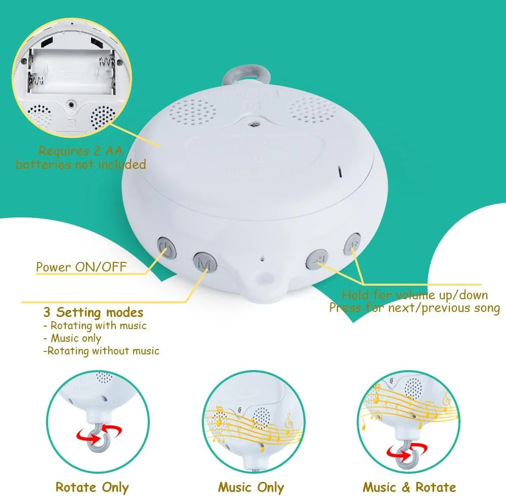 آویز تخت نوزاد، آویز تخت نوزاد با آینه، اسباب بازی موبایل با کنتراست بالا سیاه و سفید برای نوزادان پسر و دختر، آویز چرخشی تخت نوزاد، اسباب بازی های تخت خواب کودکانه، نوع دستگیره