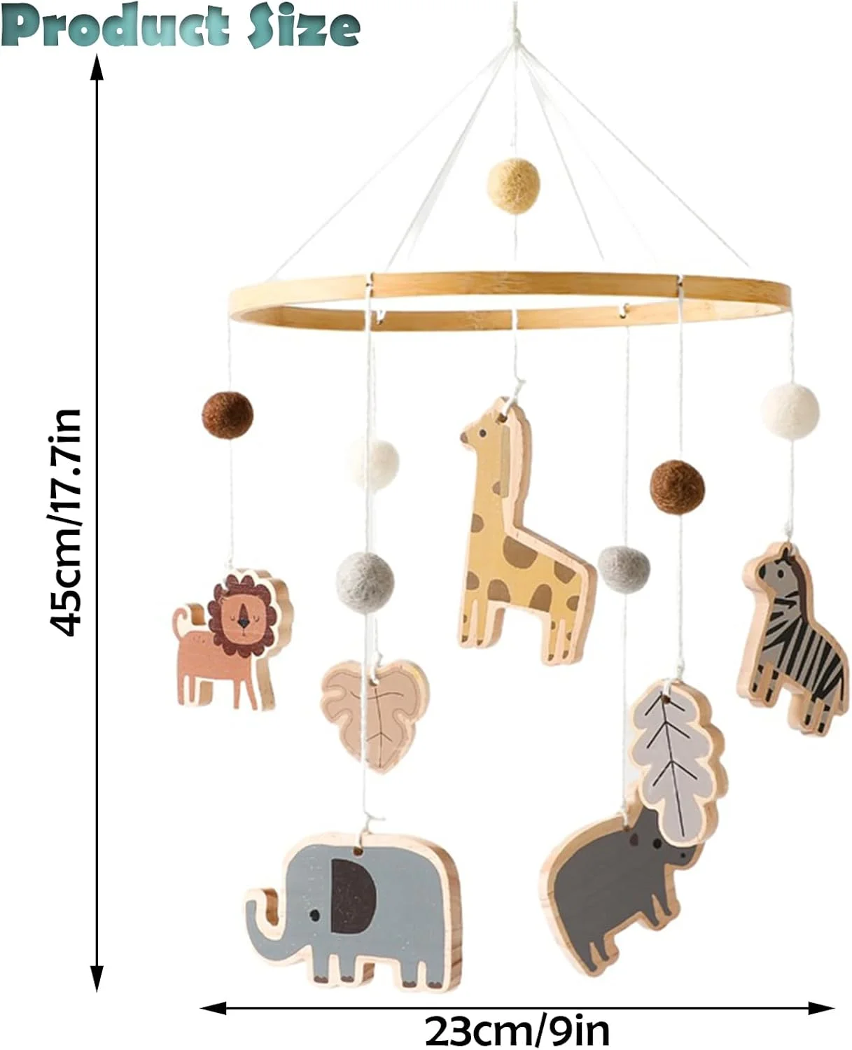 آویز چوبی بالای تخت نوزاد با توپ های نمدی، زنگ تخت نوزاد، دکوری اتاق خواب، آویز برای گهواره نوزاد، زنگ تخت نوزاد