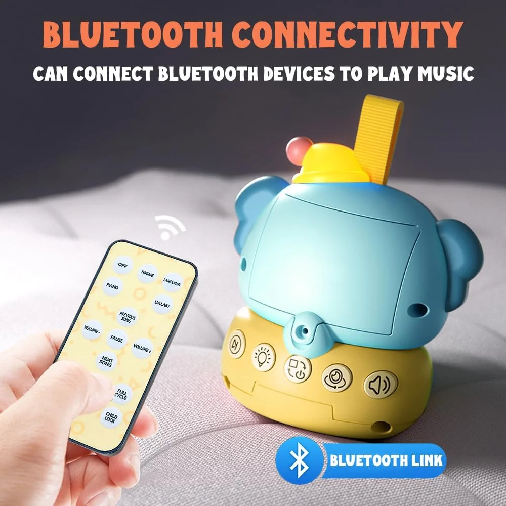 موبایل تخت نوزاد با پروژکتور و موسیقی، بلوتوث، موبایل موزیکال چرخشی با نور، ملودی های پیانو، کنترل صدا، تایمر و 3 گزینه نصب، مناسب برای اکثر تخت ها (آبی)