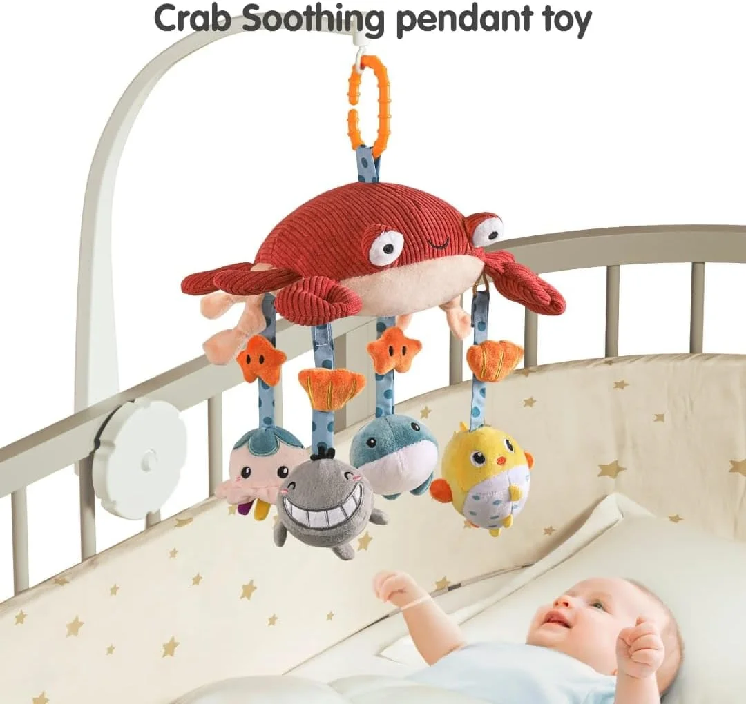 آویز تخت نوزاد با خرچنگ پولیشی و حیوانات دریایی، اسباب بازی های آویز برای نوزادان، تم اقیانوس