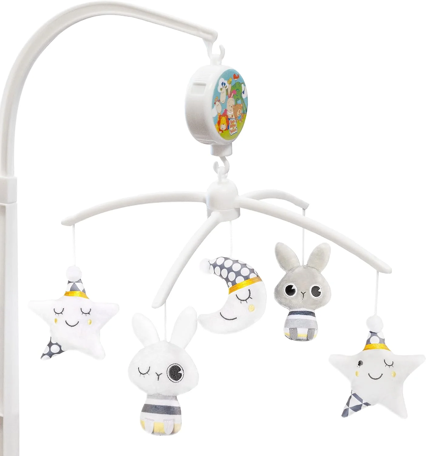 آویز موزیکال تخت کودک طرح ماه، کمک به خواب کودک، آویز تخت نوزاد، چرخان، اسباب بازی نرم، چند رنگ