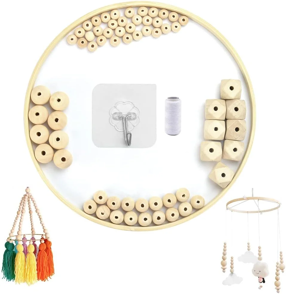 مجموعه آویز چوبی دست ساز، زنگ بادی تخت نوزاد، اسباب بازی چوبی طبیعی، آویز متحرک برای دکور اتاق کودک، هدیه تزئین اتاق خواب