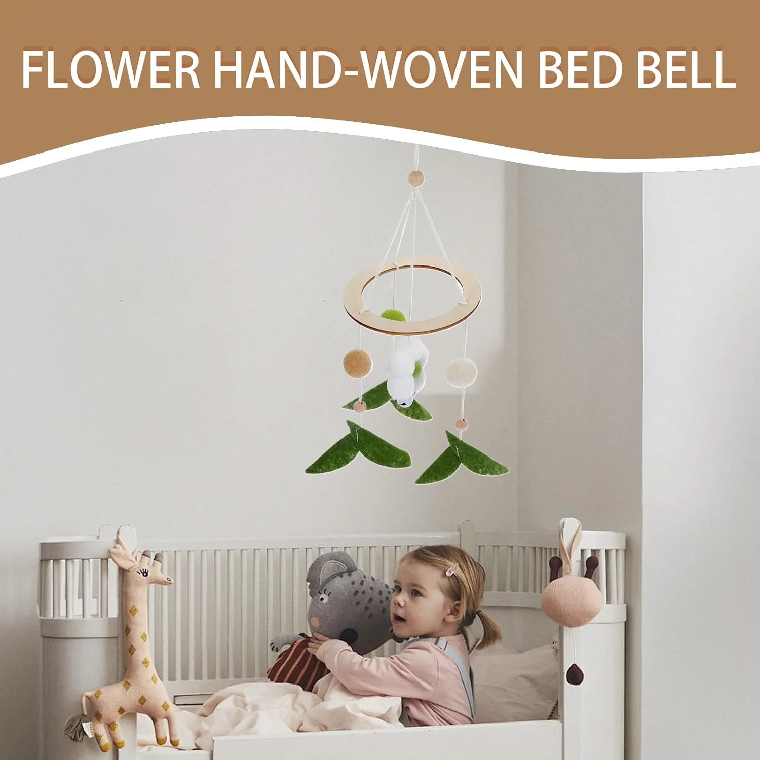آویز موبایل کودک - آویز نمدی کودک - زنگ بادی نمدی با طرح کارتونی و گل، مناسب برای تخت نوزاد، گهواره، اتاق خواب پسرانه و دخترانه