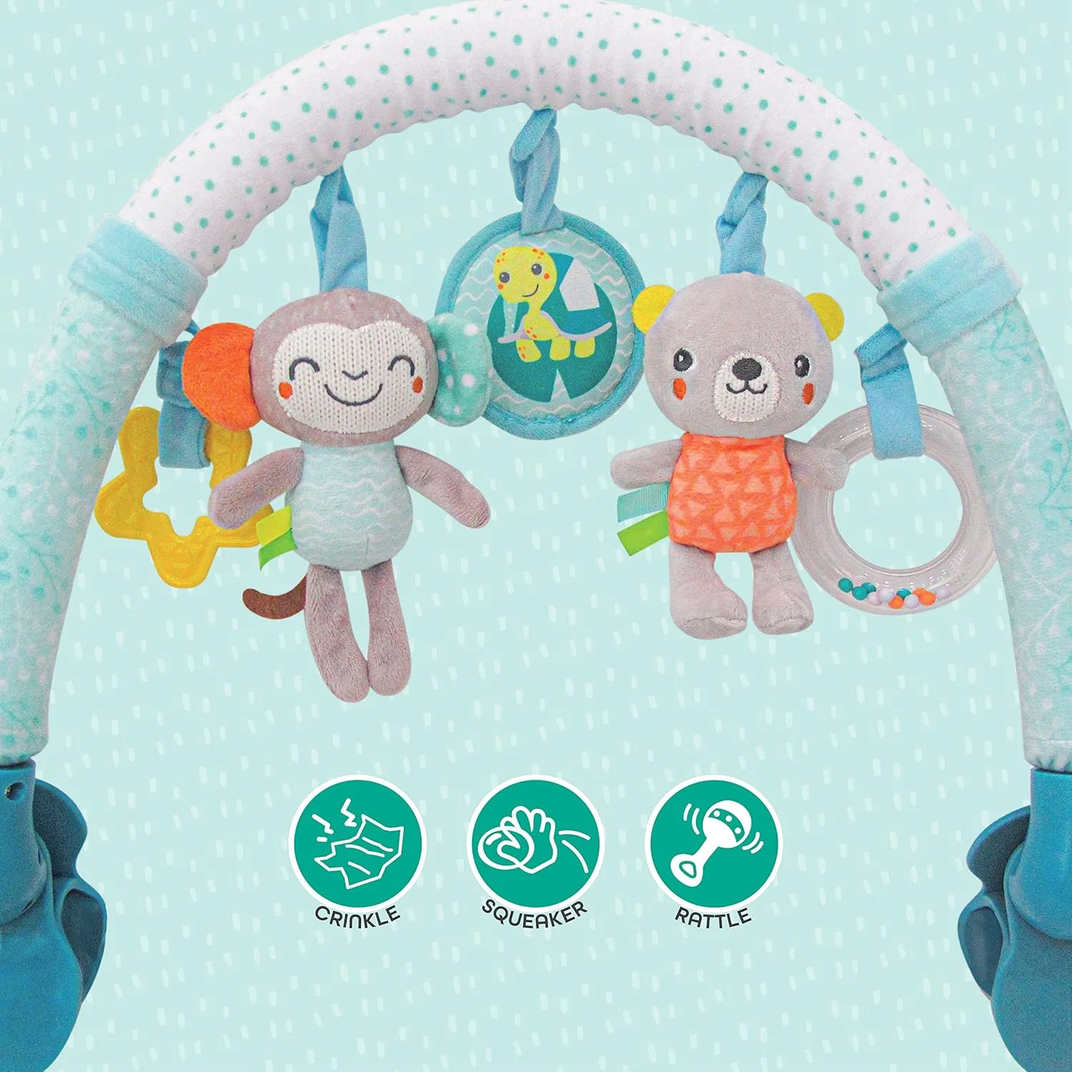 میله اسباب بازی فعالیت دوستان جنگلی برند مون، اسباب بازی آویز، میله فعالیت تخت نوزاد و کالسکه، اسباب بازی پولیشی 0+ ماه - دوستان جنگلی