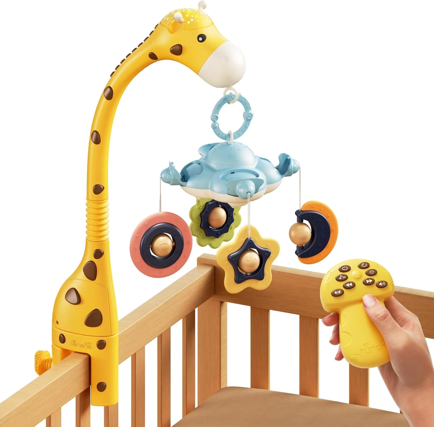 آویز تخت نوزاد TUMAMA، اسباب بازی 3 در 1 با کنترل از راه دور، چراغ خواب پروژکتوری، موسیقی و نویز سفید، موتور چرخش بی صدا، اسباب بازی های حسی مهد کودک برای نوزاد 0 3 6 9 ماهه، هدیه کریسمس