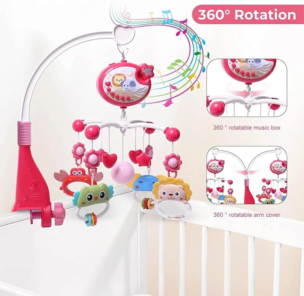 موبایل تخت نوزاد با قابلیت پخش موسیقی، پروژکتور نور و آویزهای اسباب بازی، جعبه موزیکال چرخشی، پروژکتور موبایل با کنترل از راه دور برای خواب نوزاد پسر و دختر 0-6 ماه (قرمز) موبایل تخت نوزاد با قابلیت پخش موسیقی، پروژکتور نور و آویزهای اسباب بازی، جعبه موزیکال چرخشی، پروژکتور موبایل با کنترل از راه دور برای خواب نوزاد پسر و دختر 0-6 ماه (قرمز)
