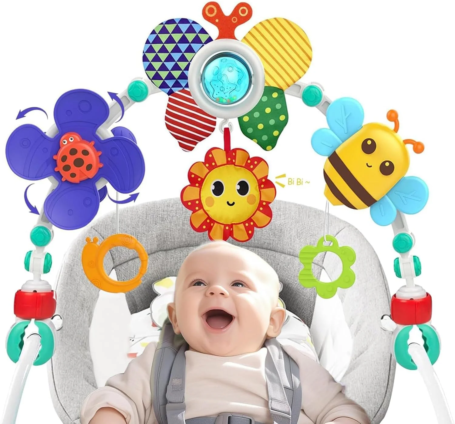 آویز تخت قابل تنظیم Masroo برای نوزادان و کودکان نوپا، آویز کالسکه، اسباب بازی تخت نوزاد با اسباب بازی های جذاب برای تحریک حواس نوزاد و توسعه مهارت های حرکتی