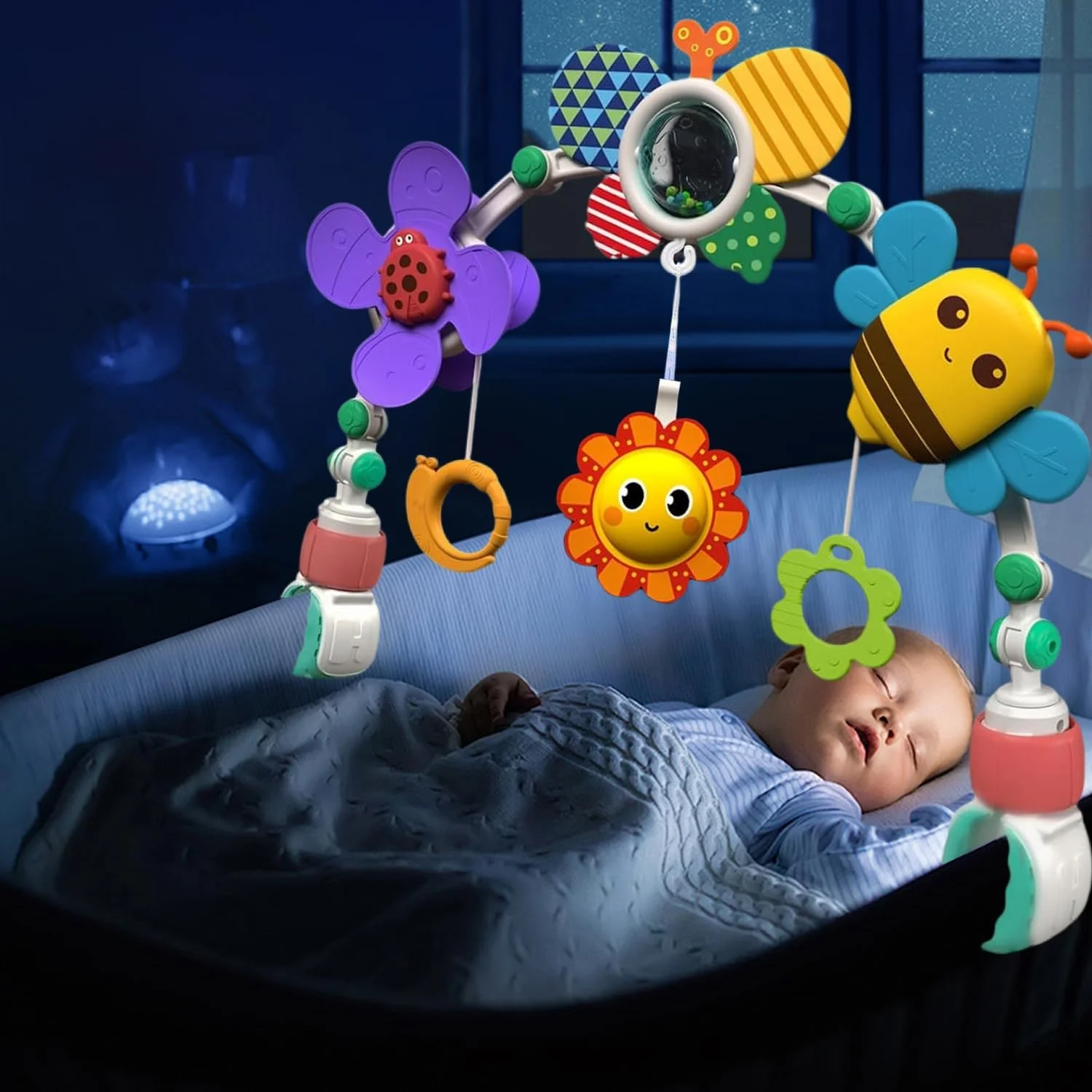 آویز تخت قابل تنظیم Masroo برای نوزادان و کودکان نوپا، آویز کالسکه، اسباب بازی تخت نوزاد با اسباب بازی های جذاب برای تحریک حواس نوزاد و توسعه مهارت های حرکتی