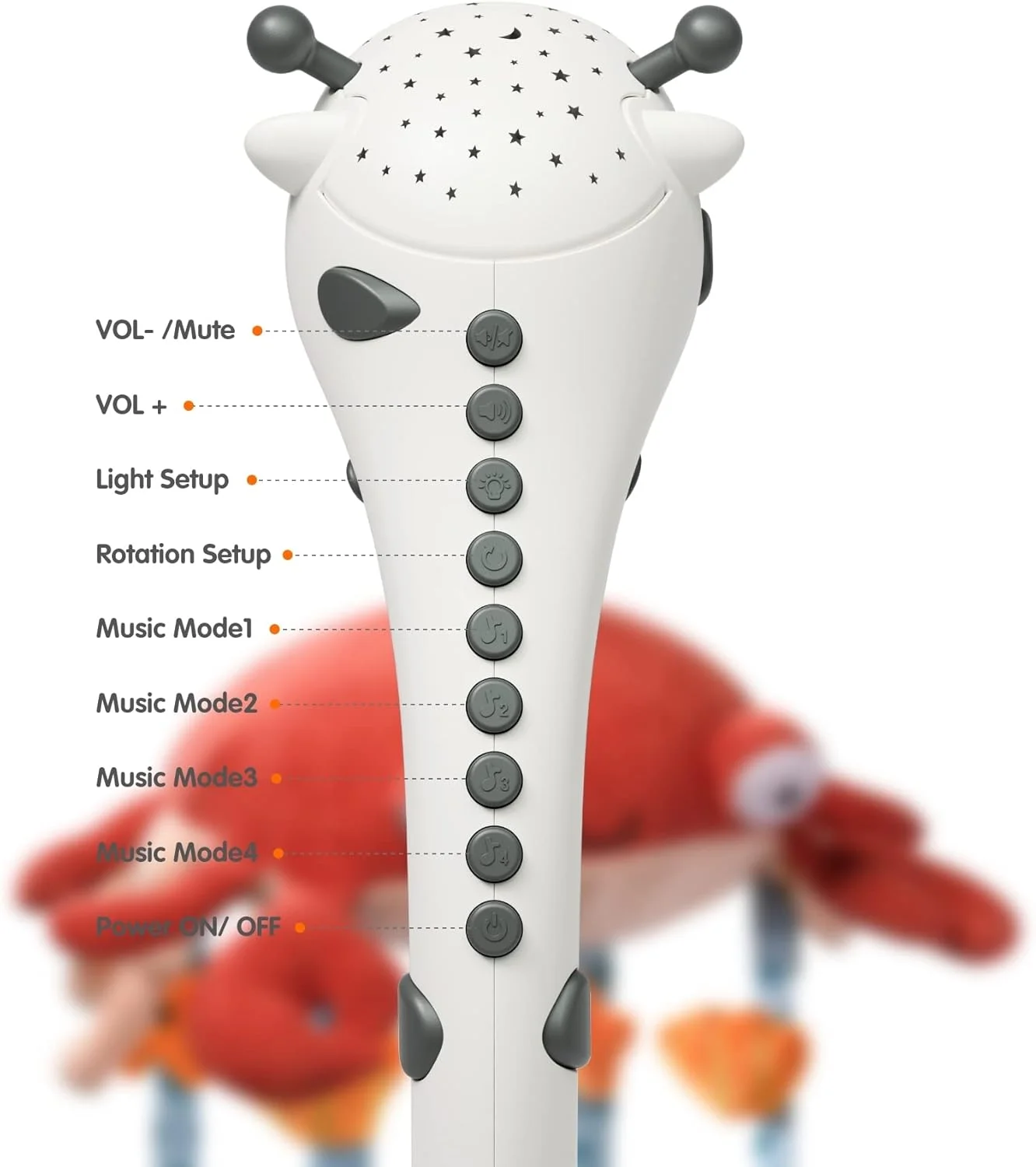 آویز تخت موزیکال کودک توماما با کنترل از راه دور، آینه، حیوانات نرم آویز، چراغ ها، لالایی، پروژکتور چرخشی خواب، پیانو، موسیقی طبیعی، خاموش شدن خودکار، موتور چرخش بی صدا، هدیه نوزادی